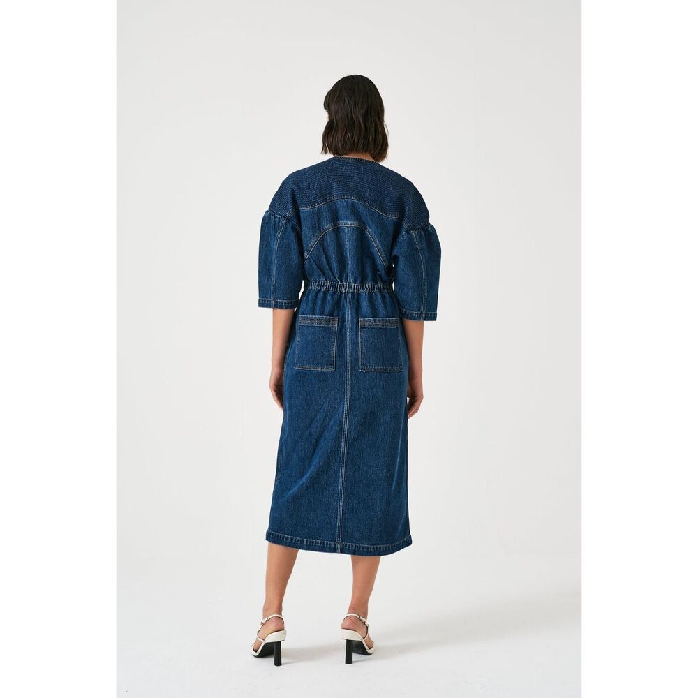 Seventy+ Mochi Zaha Vintage Midi Dress in Blue Demin size XS  NWT - Picture 3 of 8